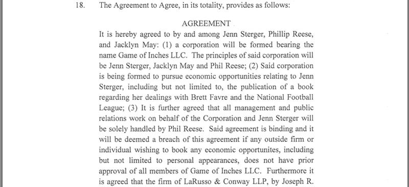 Illustration for article titled Jenn Sterger Sues Her Manager To Recover Favre Texts